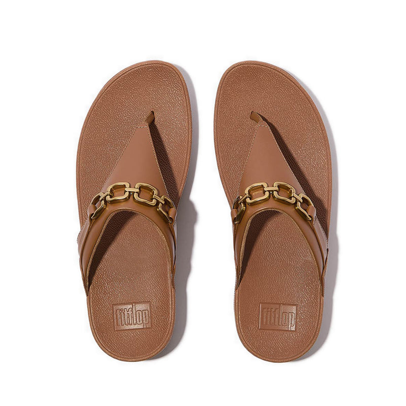 Square-Chain Leather Toe-Post Sandals