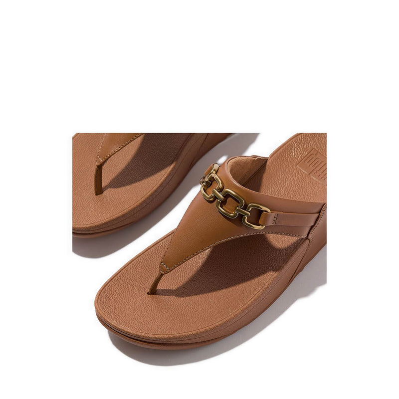 Square-Chain Leather Toe-Post Sandals