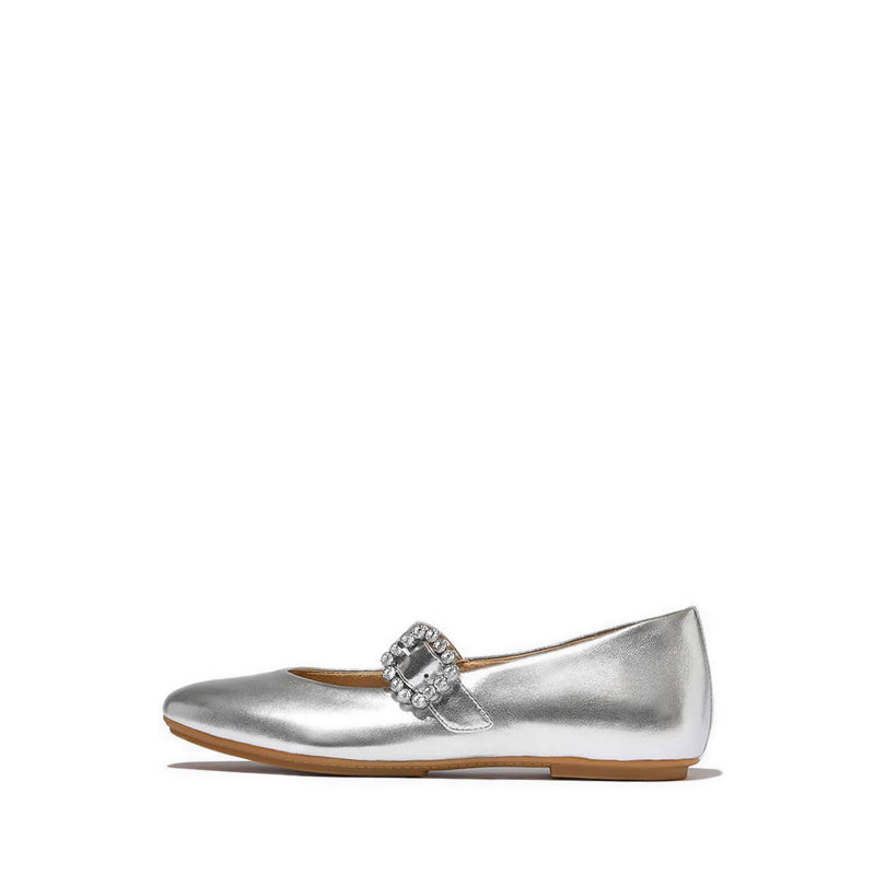 Crystal-Buckle Leather Mary Janes