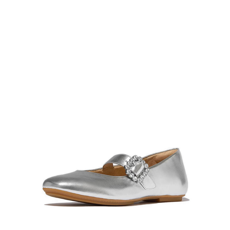 Crystal-Buckle Leather Mary Janes