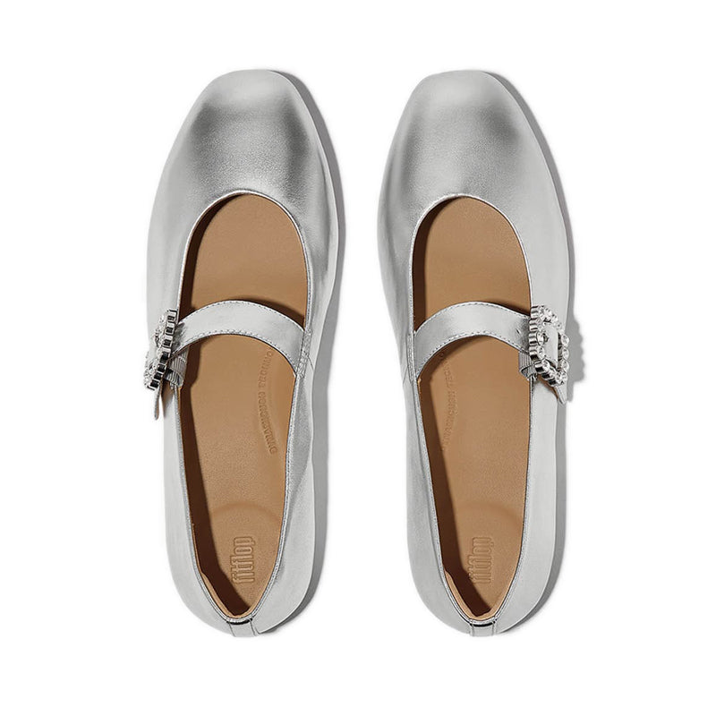 Crystal-Buckle Leather Mary Janes
