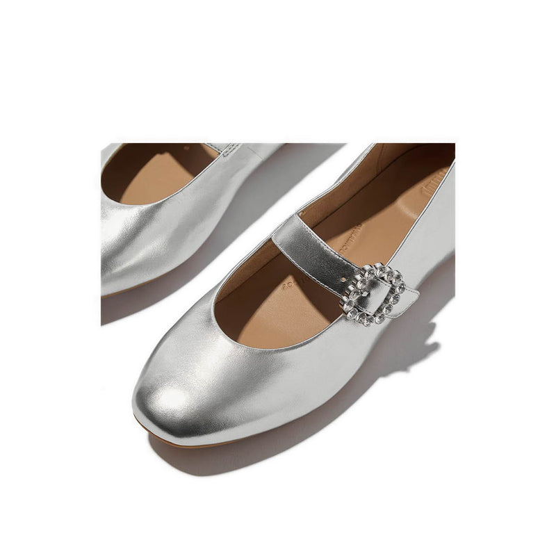 Crystal-Buckle Leather Mary Janes
