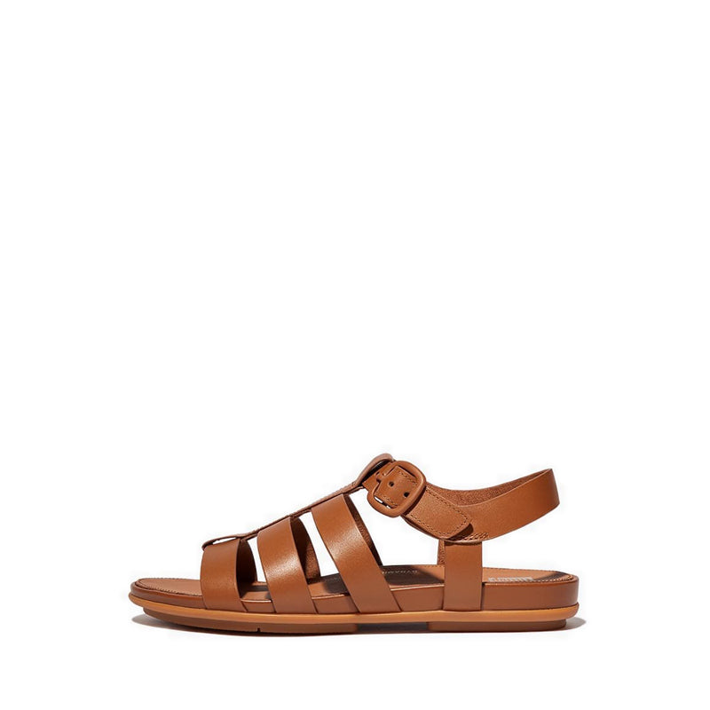 Rubber-Buckle Leather Fisherman Sandals