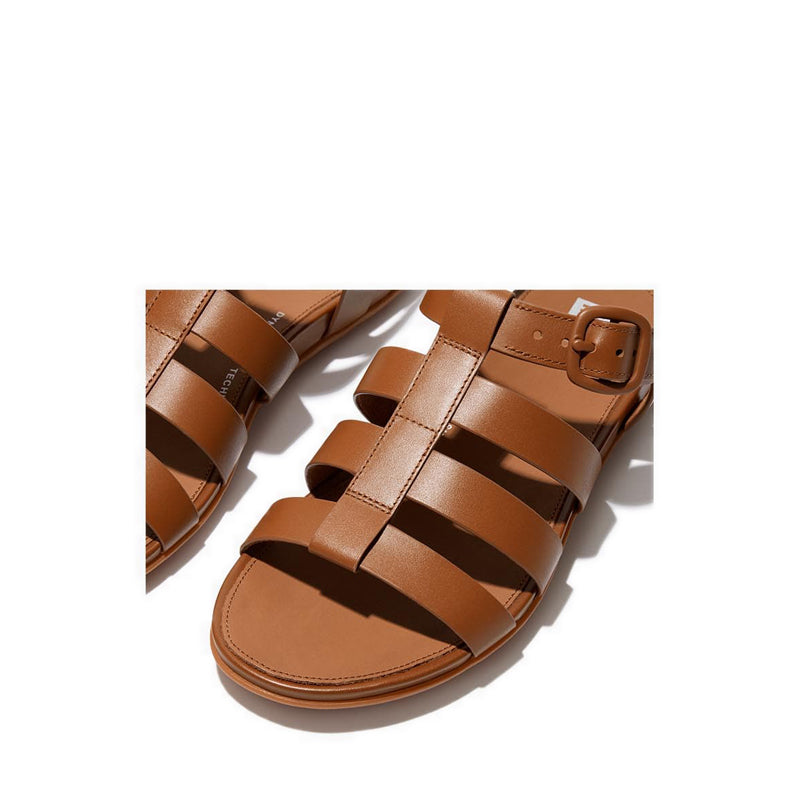 Rubber-Buckle Leather Fisherman Sandals