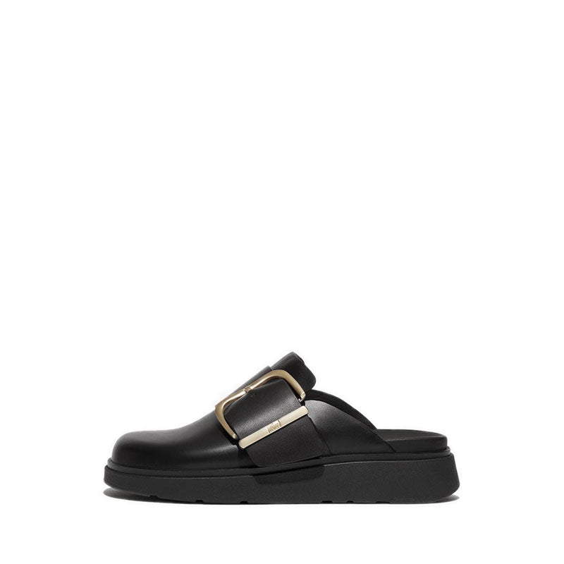 Maxi-Buckle Leather Mules