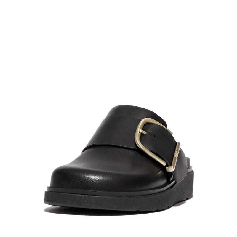 Maxi-Buckle Leather Mules