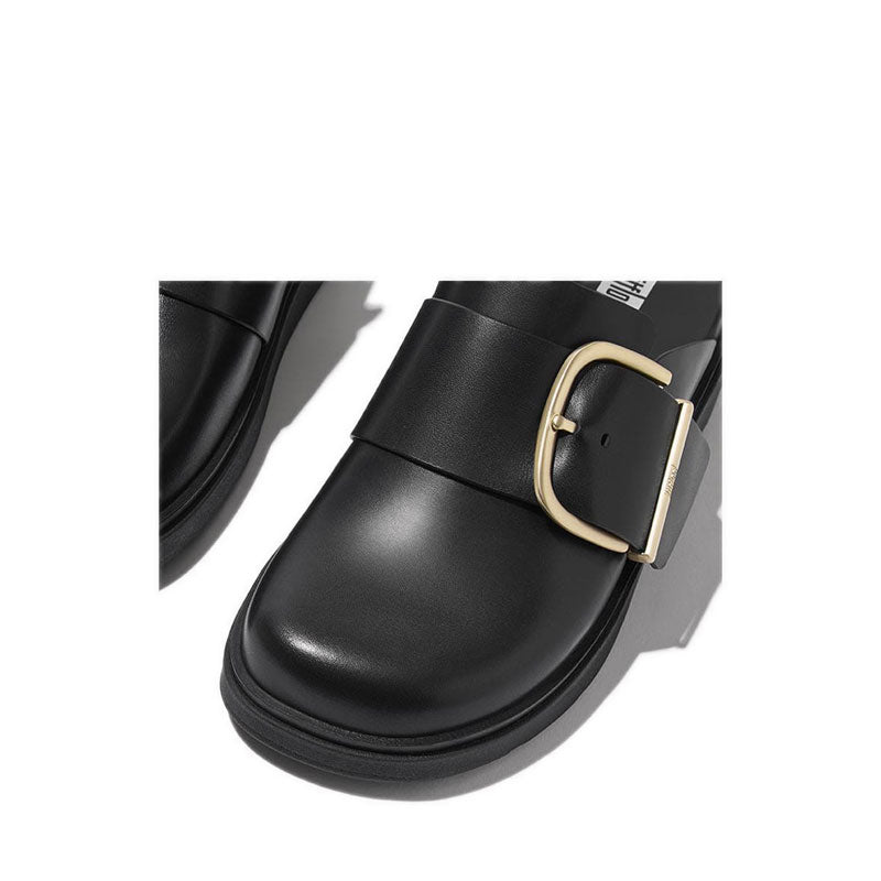 Maxi-Buckle Leather Mules
