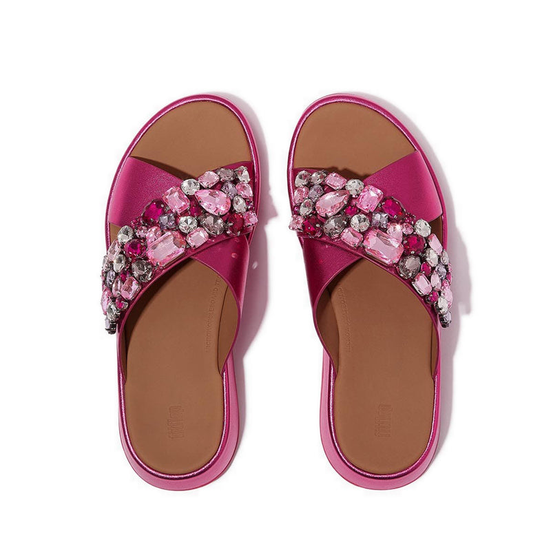 Leather Flatform Cross Slides