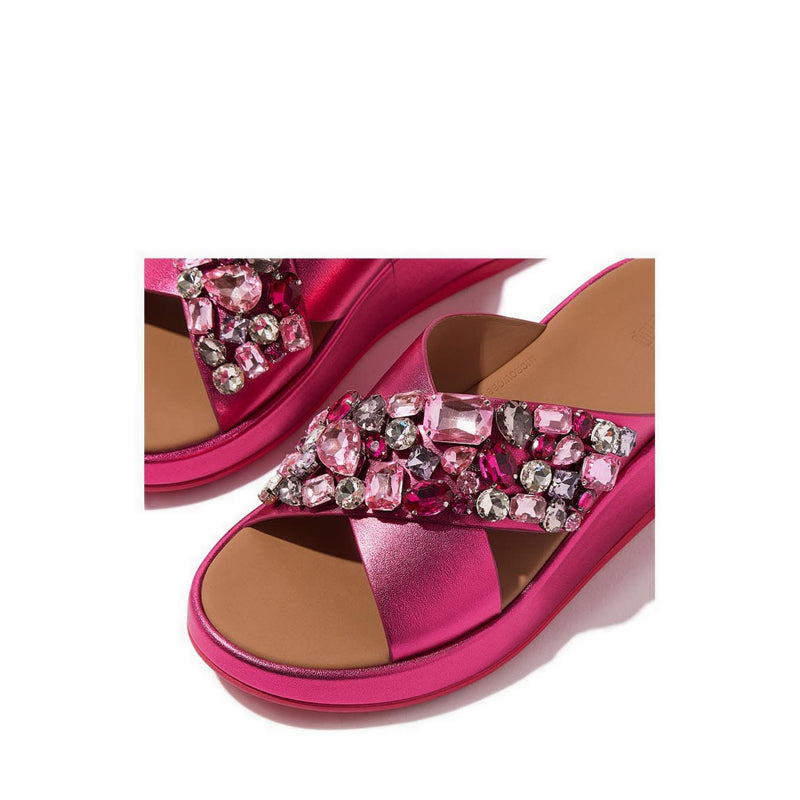 Leather Flatform Cross Slides