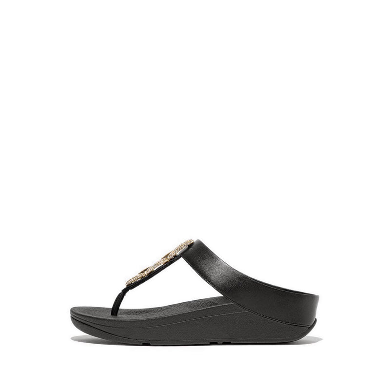 Crystal-Chain Leather Toe-Post Sandals