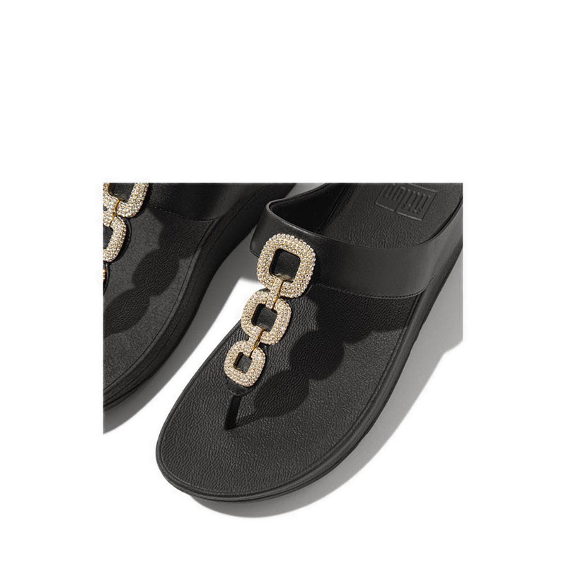 Crystal-Chain Leather Toe-Post Sandals