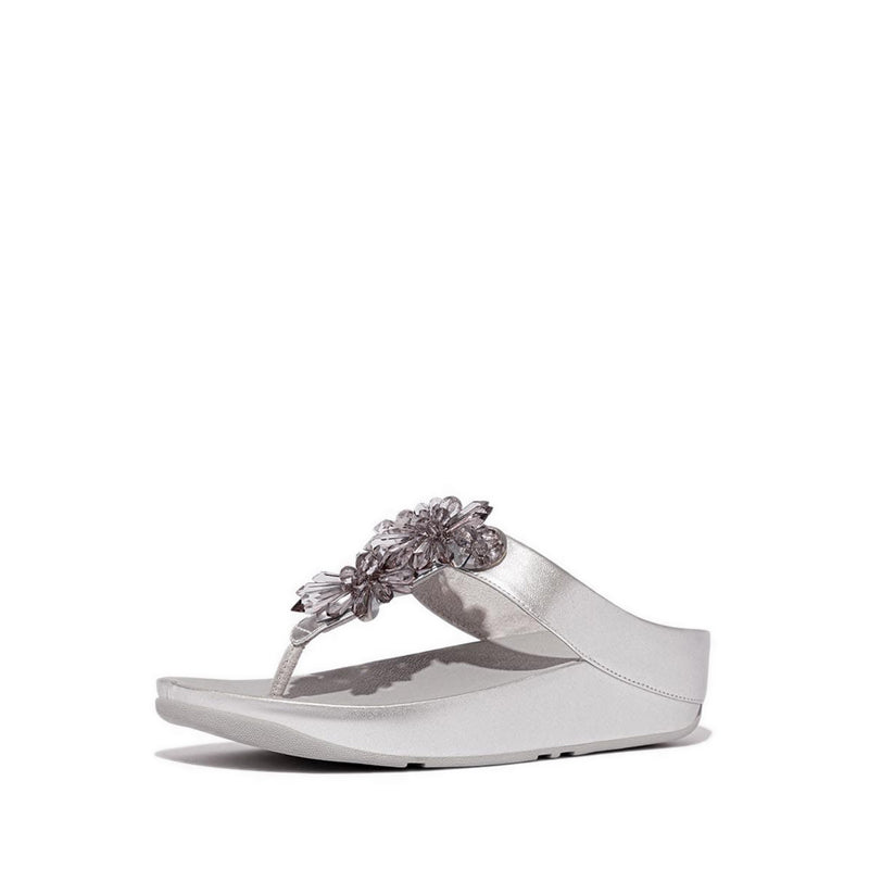 Starburst-Bead Metallic Toe-Post Sandals