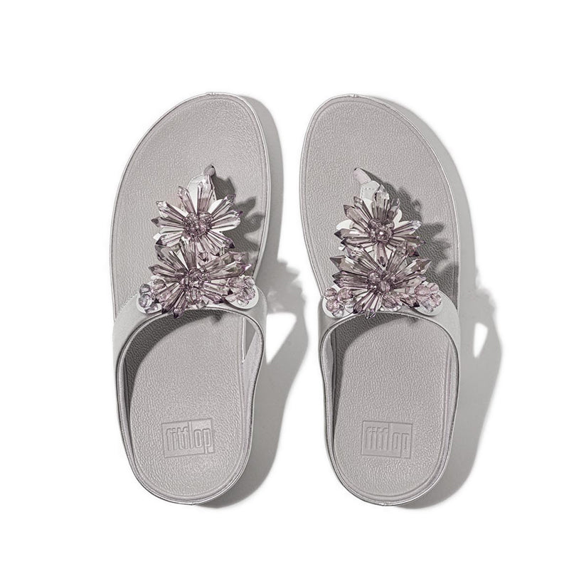 Starburst-Bead Metallic Toe-Post Sandals