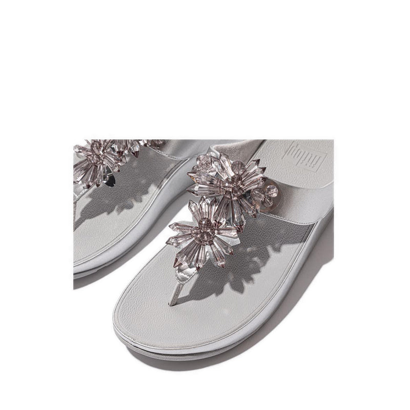Starburst-Bead Metallic Toe-Post Sandals