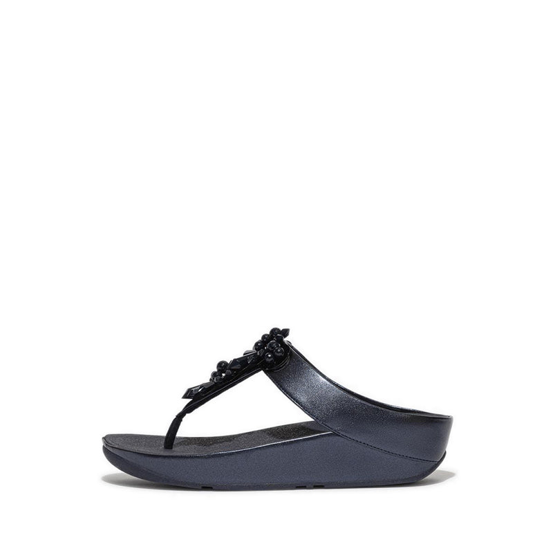 Starburst-Bead Metallic Toe-Post Sandals