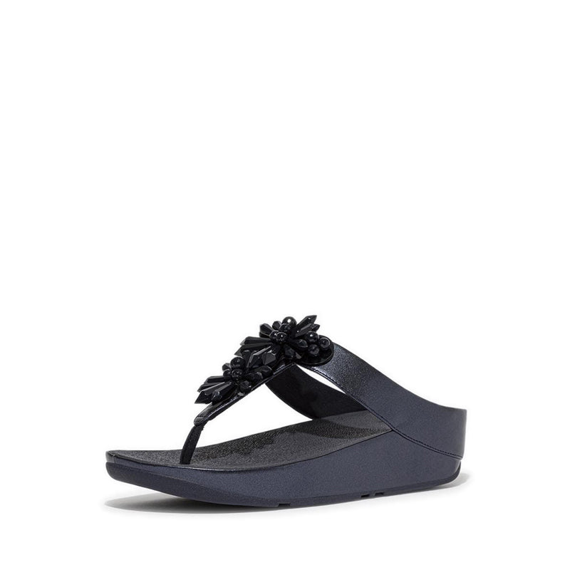 Starburst-Bead Metallic Toe-Post Sandals