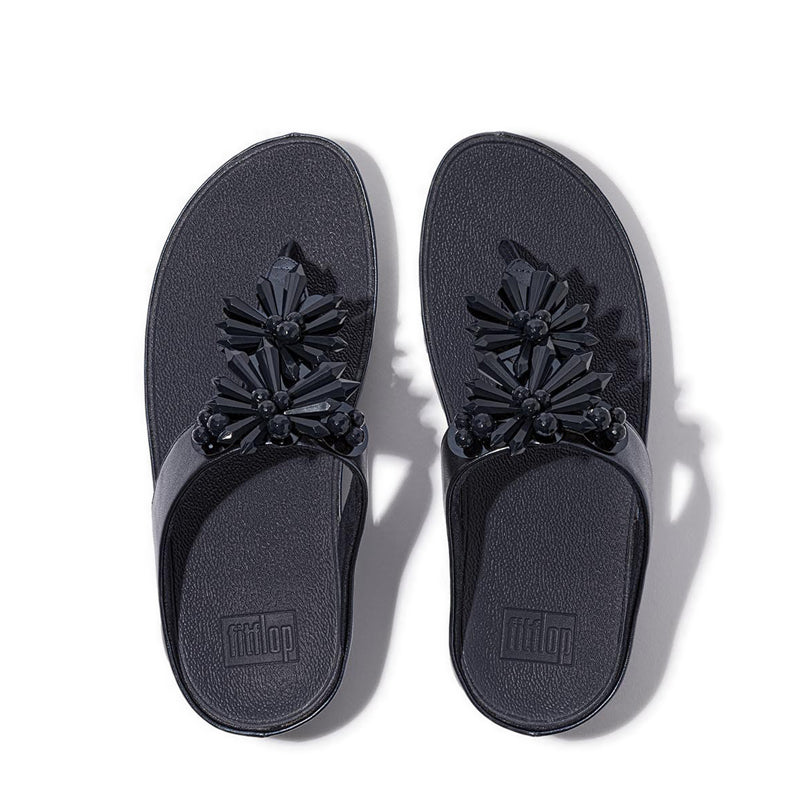 Starburst-Bead Metallic Toe-Post Sandals