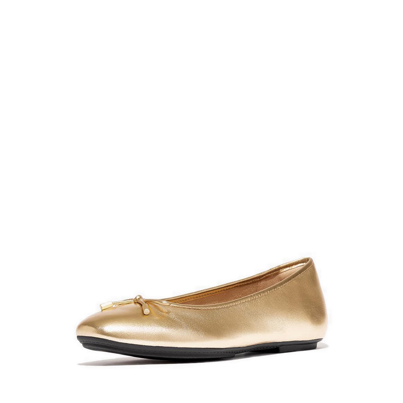 Bow Soft Metallic-Leather Ballet Flats