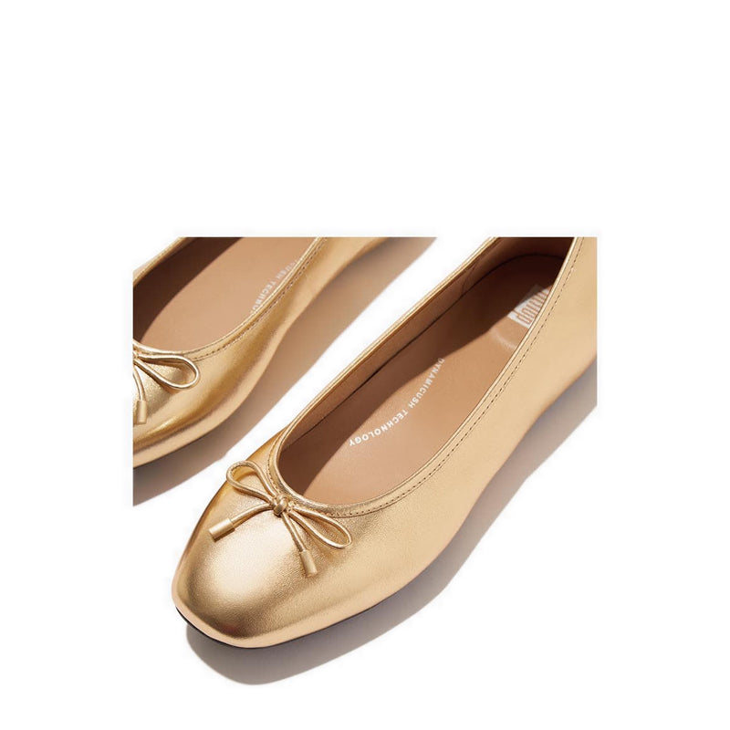 Bow Soft Metallic-Leather Ballet Flats