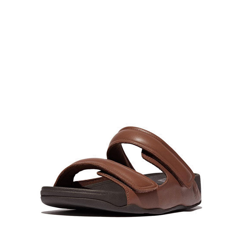 Mens Adjustable Padded-Leather Slides