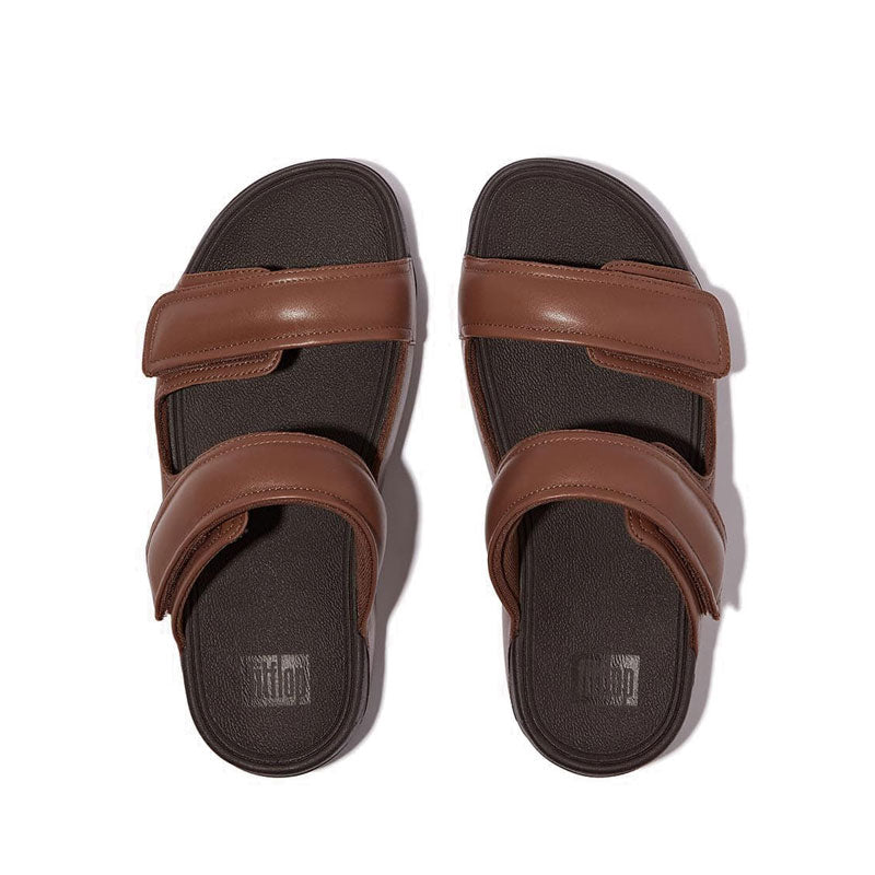 Mens Adjustable Padded-Leather Slides