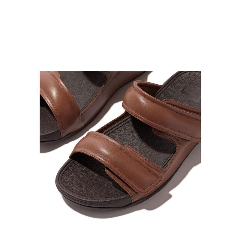 Mens Adjustable Padded-Leather Slides