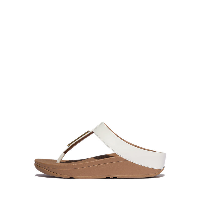 Gold-Trim Leather Toe-Post Sandals