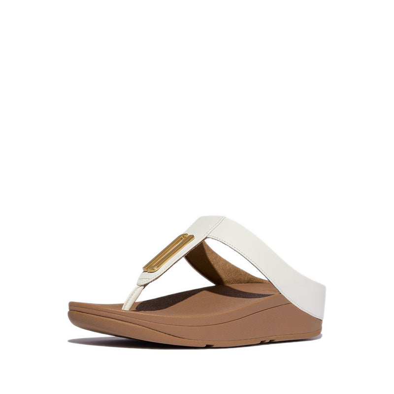Gold-Trim Leather Toe-Post Sandals