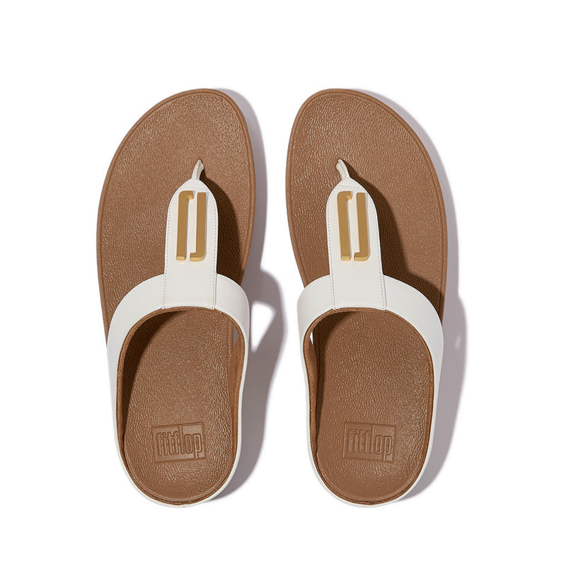 Gold-Trim Leather Toe-Post Sandals