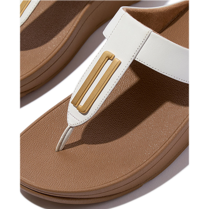 Gold-Trim Leather Toe-Post Sandals