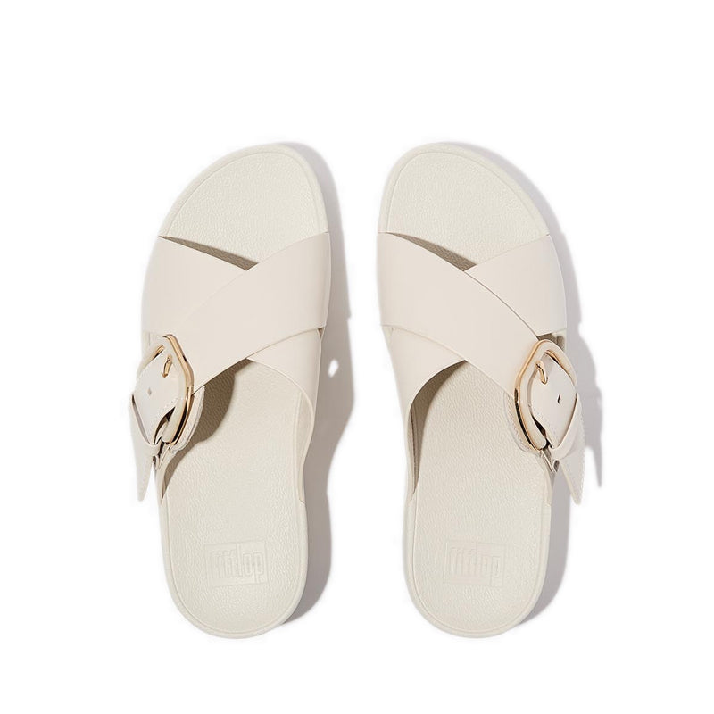 Resin-Buckle Leather Cross Slides