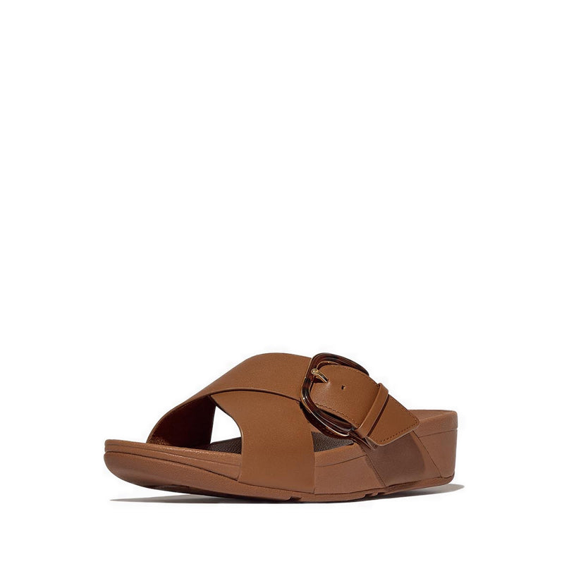 Resin-Buckle Leather Cross Slides