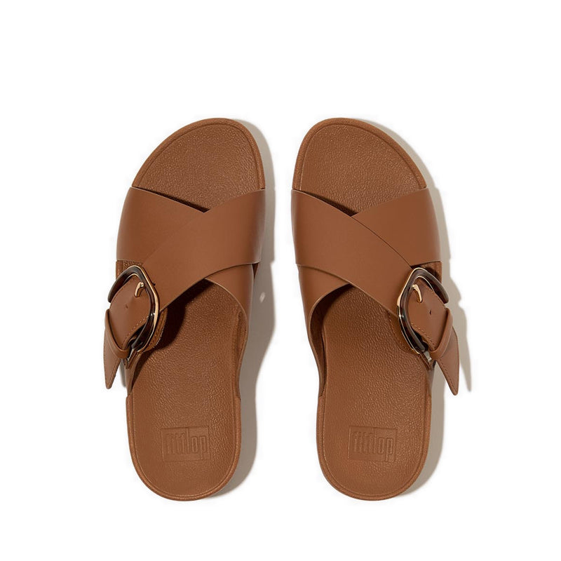 Resin-Buckle Leather Cross Slides