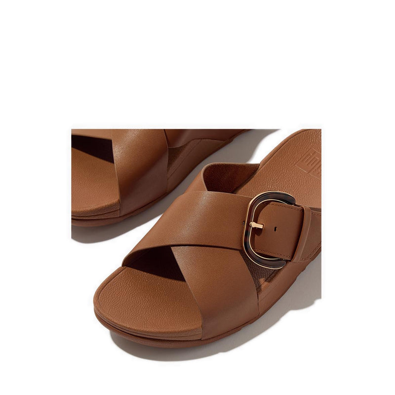 Resin-Buckle Leather Cross Slides