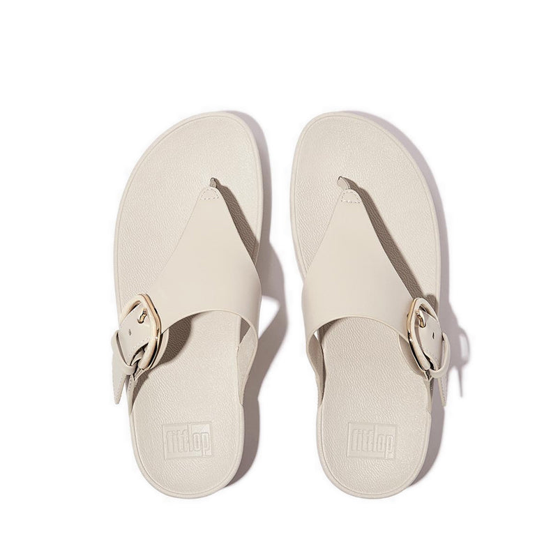 Resin-Buckle Leather Toe-Post Sandals