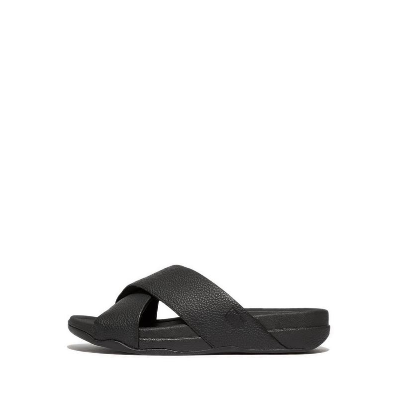 Mens Tumbled-Leather Cross Slides
