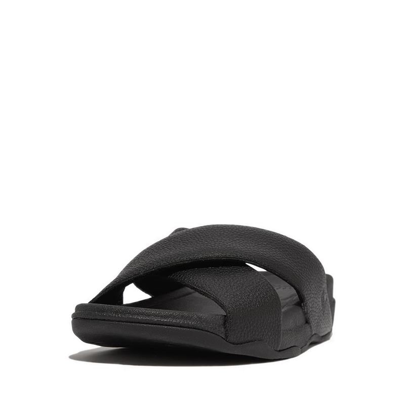 Mens Tumbled-Leather Cross Slides