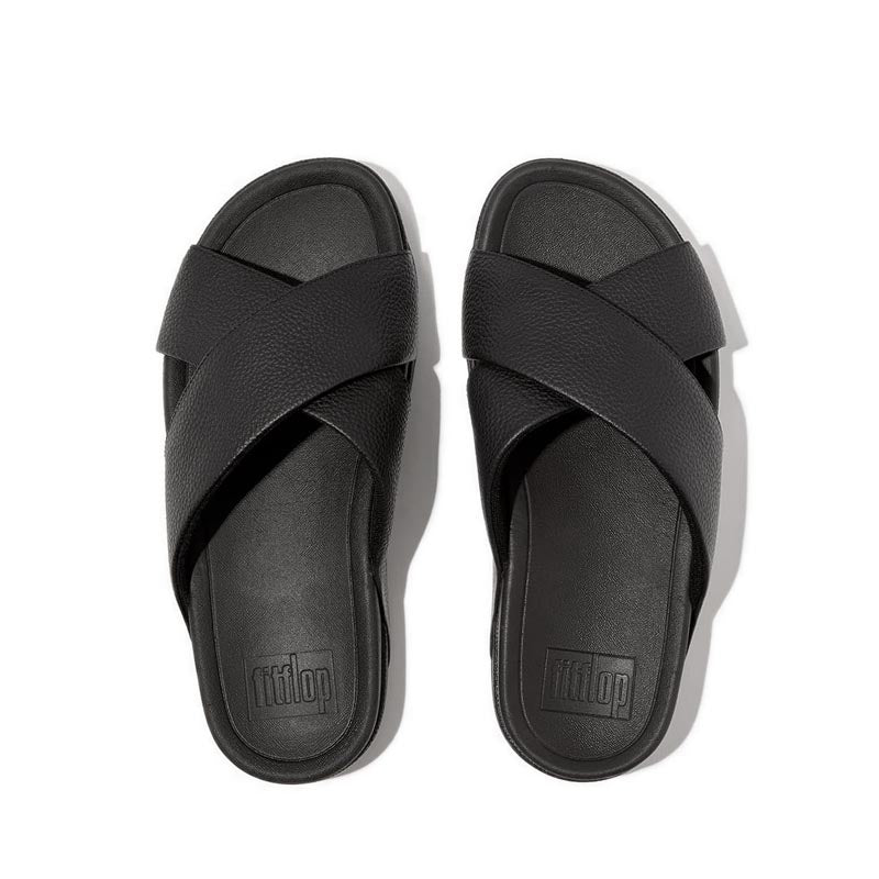 Mens Tumbled-Leather Cross Slides