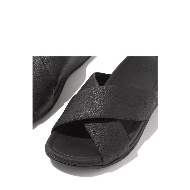 Mens Tumbled-Leather Cross Slides
